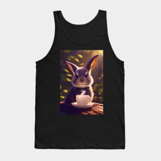 Cute Rabbit with a mug cup of morning coffee Tank Top